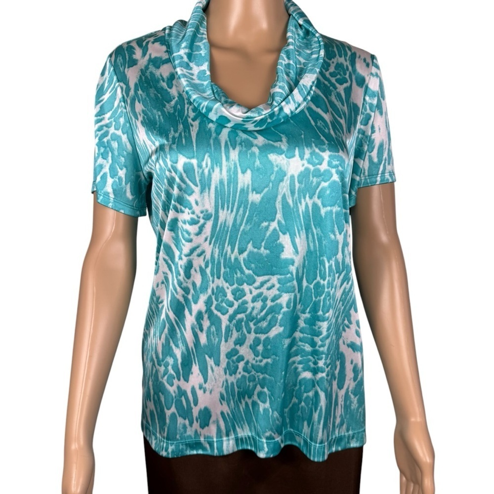 New Susan Graver Tie Dye Liquid Knit Cowl Neck Short Sleeve Top A199590 Size S